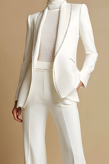 White Beaded Shawl Lapel 2-Piece Women Suits